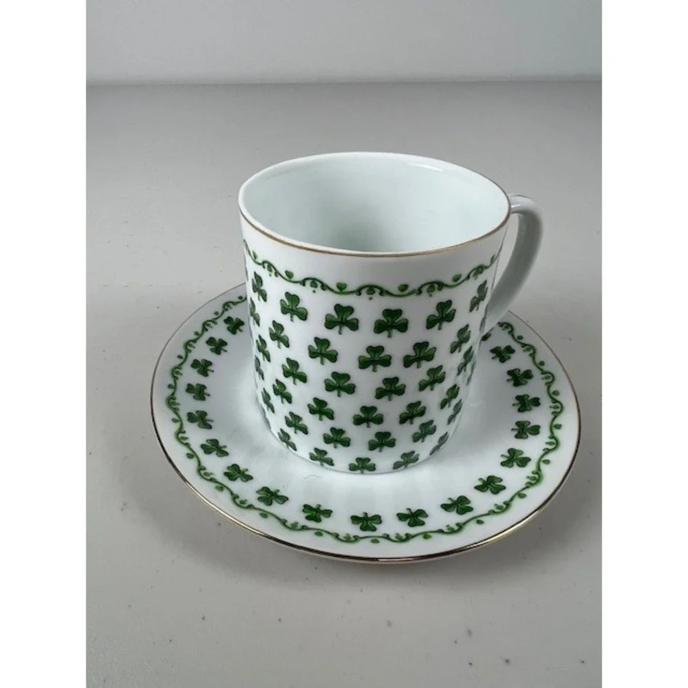 Parma by AAL Shamrock Clover Porcelain Demitasse Cup and Saucer Set Japan A-1163
